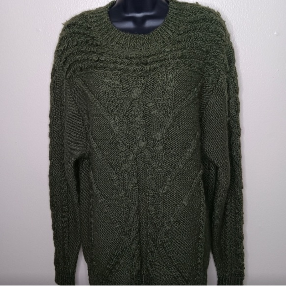 ISABEL MARANT Women's XL Sweater Lambs Wool Cable Knit Chunky Green Sweater
